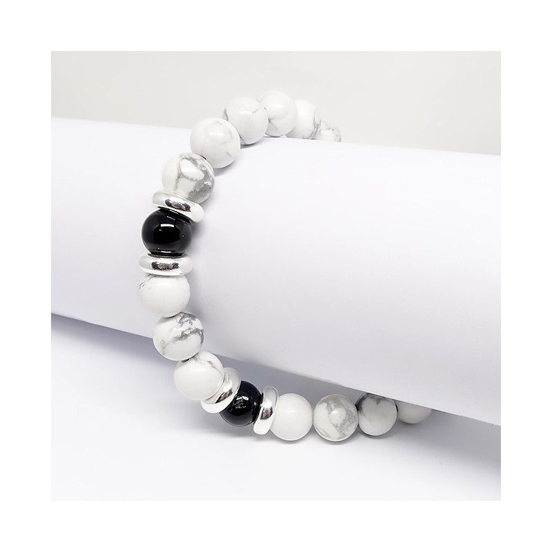 Howlite et oeil de faucon, Bracelet homme