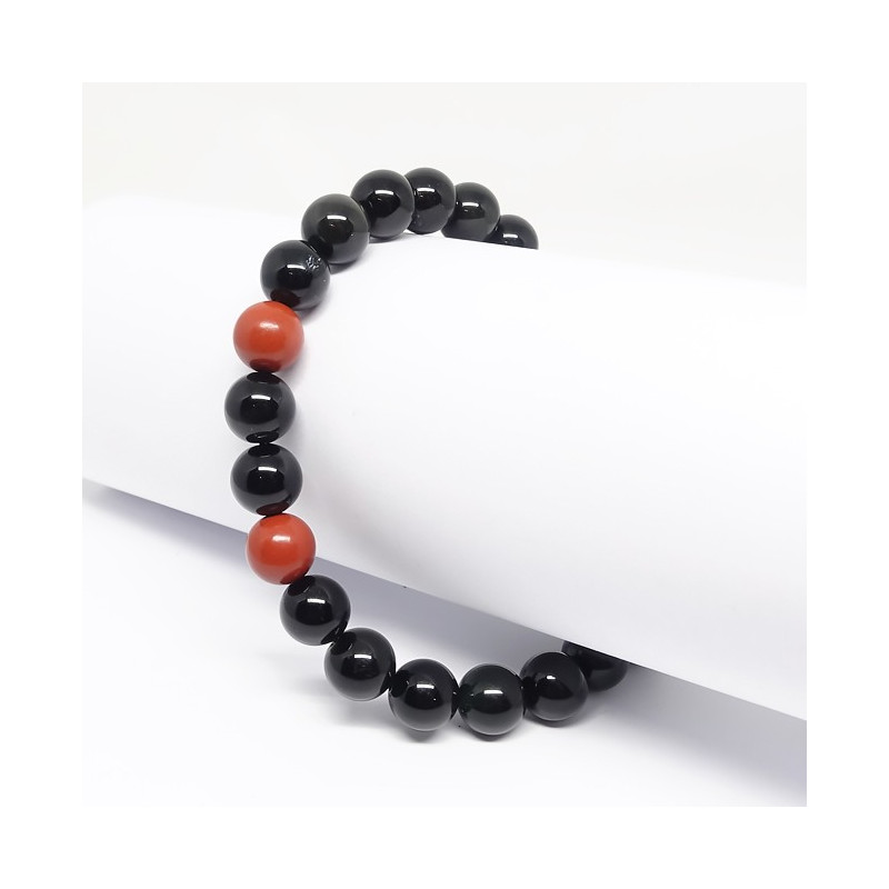 Obsidienne et jaspe rouge, Bracelet homme