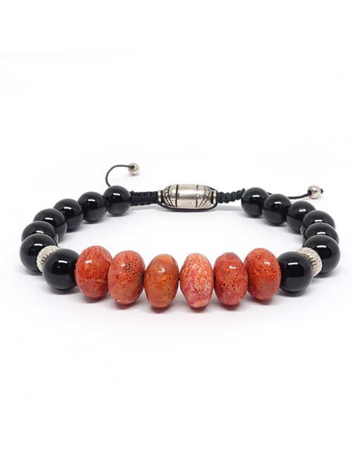 Obsdienne noire et corail gorgone, Bracelet homme