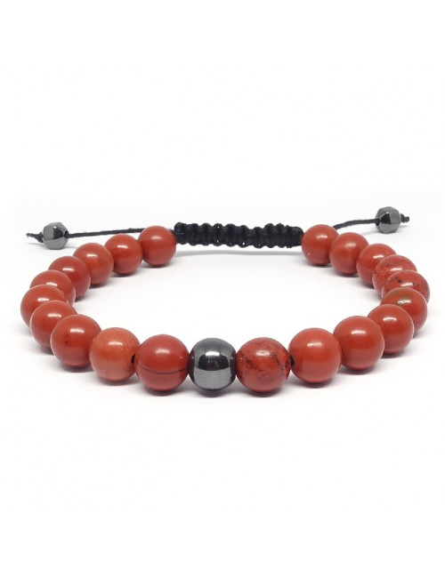 Jaspe rouge et hématite, Bracelet homme