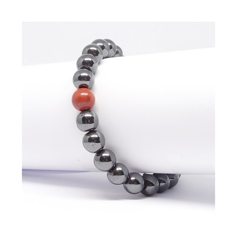 Jaspe rouge et hématite, Bracelet homme