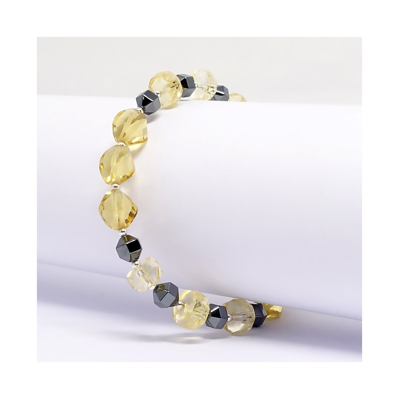 Citrine taillée et hématite, bracelet