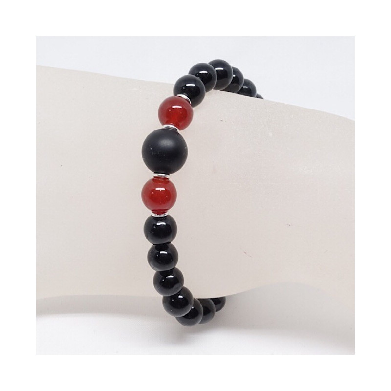 Tourmaline noire, onyx et agate rouge, bracelet homme