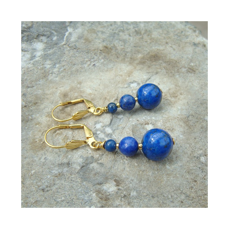 Boucles d'oreilles lapis lazuli et pl or 3µ
