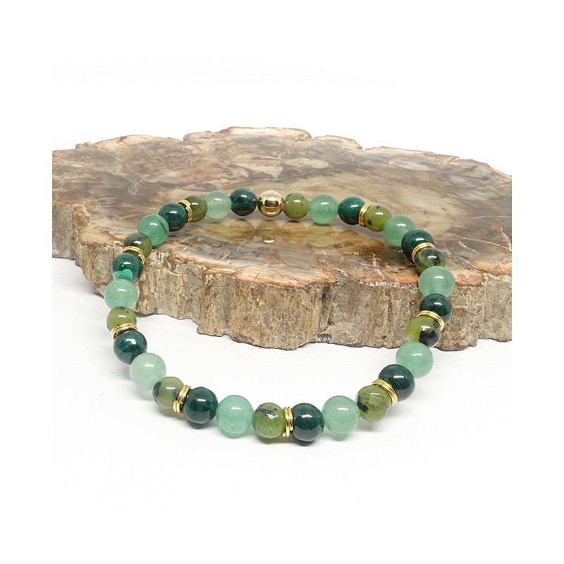 Bracelet cuir et pierre pour homme. Jade vert matrix et obsidienne