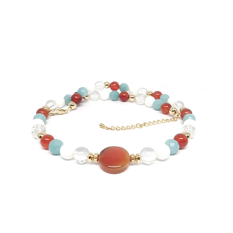 Cornaline, amazonite, cristal de roche et nacre