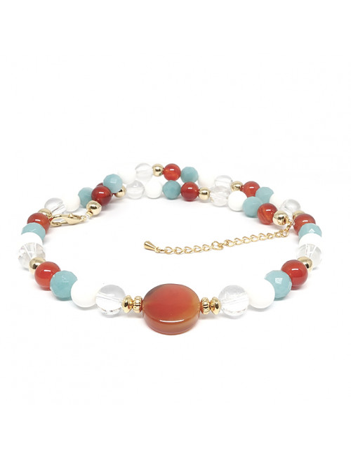 Cornaline, amazonite, cristal de roche et nacre