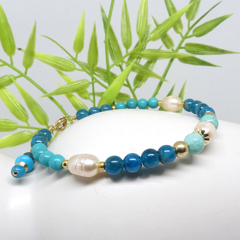 Apatite, turquoise, amazonite et perles biwa