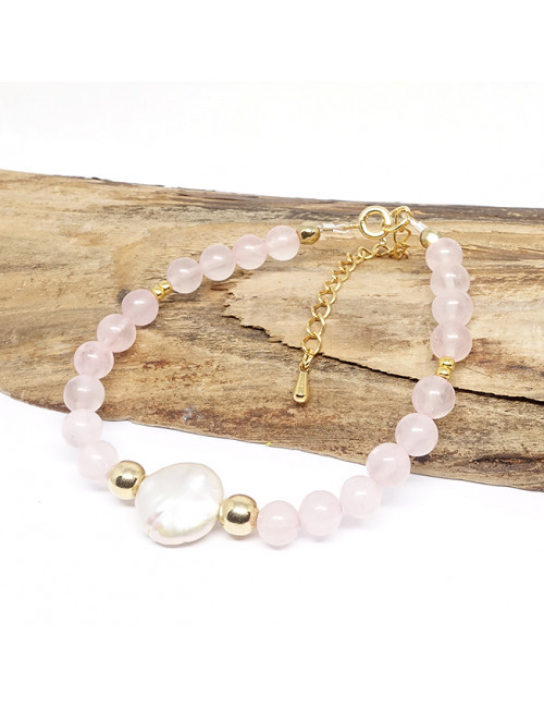 Quartz rose et perle biwa