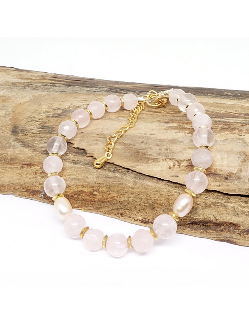 Quartz rose et perles biwa