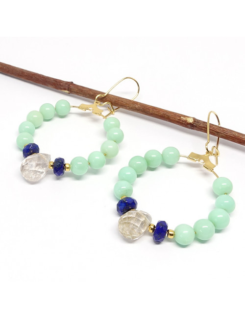 Chrysoprase, lapis lazuli facet et quartz rutilé