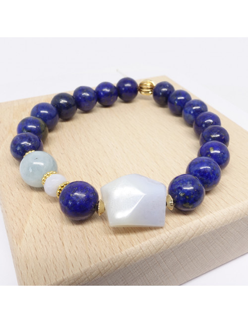 Lapis lazuli, calcédoine et aigue-marine