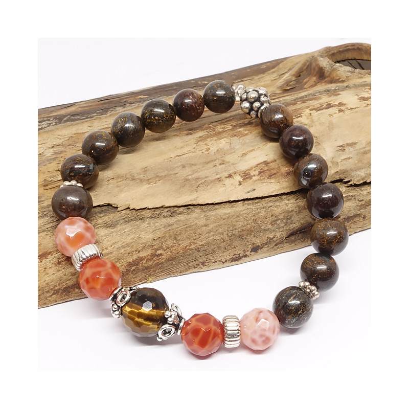 Bronzite, agate de feu et oeil de tigre