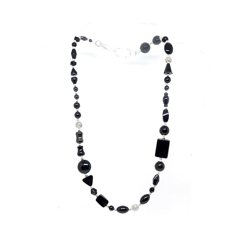 Onyx et quartz tourmaline, long collier