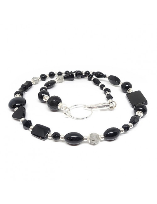 Onyx et quartz tourmaline, long collier