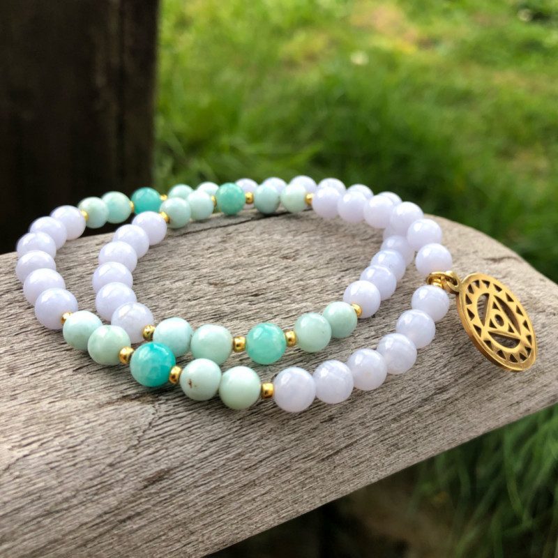 Cacédoine, larimar et amazonite