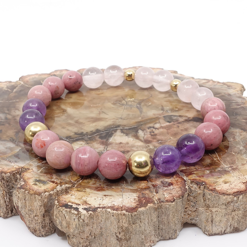 Apaisement et pardon. Pierres Rhodonite, quartz rose et améthyste.