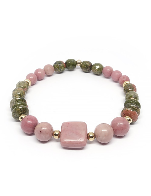 Bracelet de la féminité en pierre rhodonite et unakite.