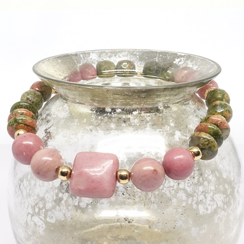 Bracelet de la féminité en pierre rhodonite et unakite.