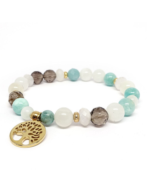 Pierre de lune, amazonite et quartz fumé