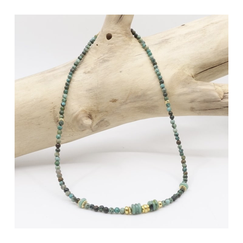 Turquoise africaine et chrysoprase. Collier bien-être