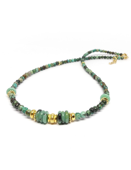 Turquoise africaine et chrysoprase. Collier bien-être