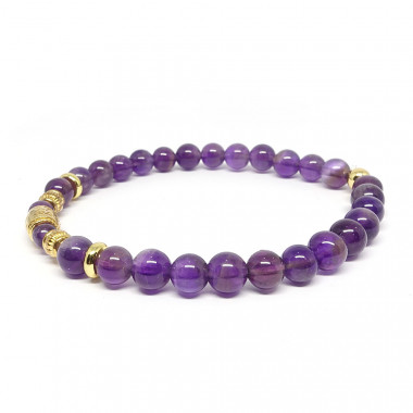 Bracelet bien-être de la collection bijoux chakras, c'est le premier, le chakra racine qui est associé à l'améthyste.