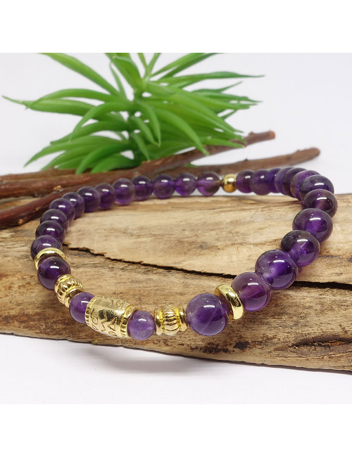 Bracelet bien-être de la collection bijoux chakras, c'est le premier, le chakra racine qui est associé à l'améthyste.