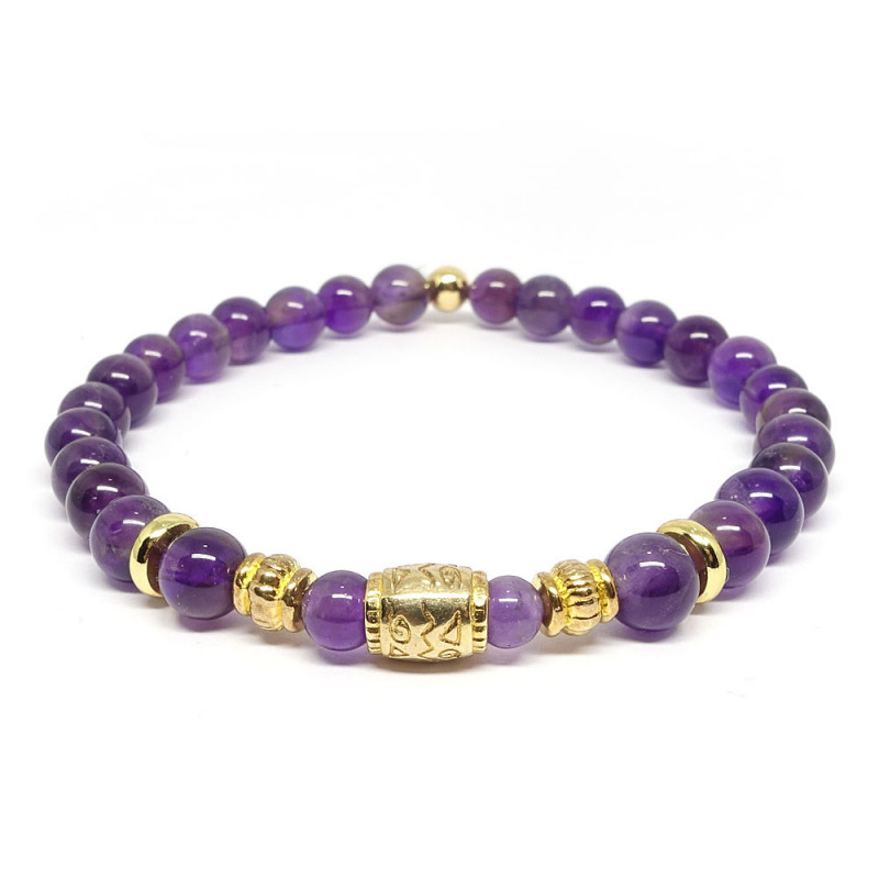 Bracelet bien-être de la collection bijoux chakras, c'est le premier, le chakra racine qui est associé à l'améthyste.