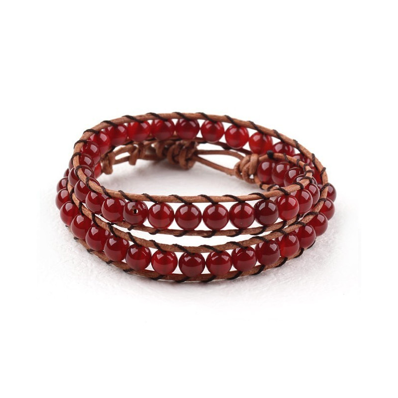 Bracelet "wrap" agate rouge