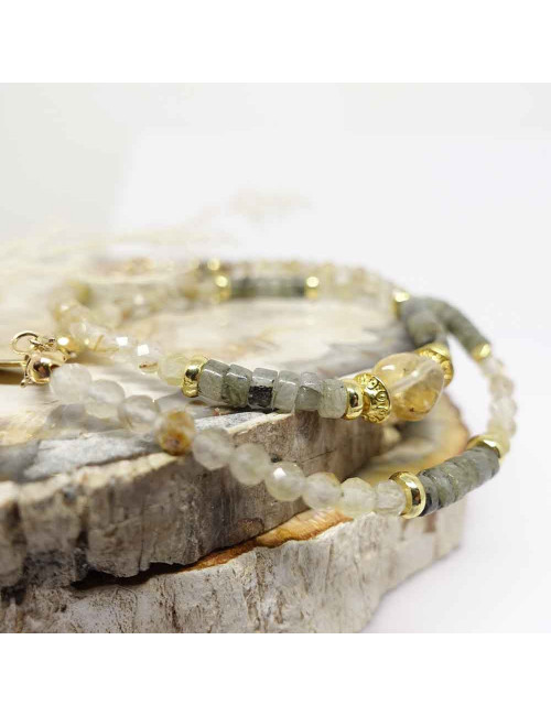 Quartz rutile, labradorite et citrine. Bracelets bien-être.