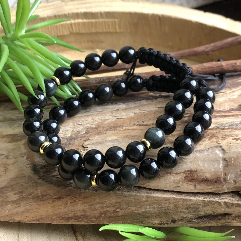 Bracelets bien-être EN PIERRE fine obsidienne oeil céleste