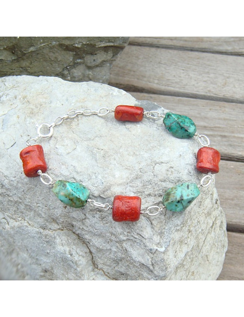 Bracelet turquoise et corail