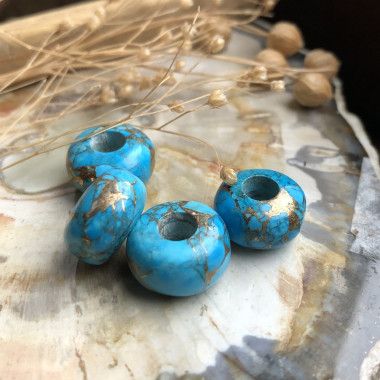 Perle en pierre naturelle, howlite bleu. Large choix de perles en