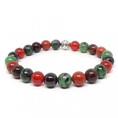 bracelet bien-être en pierre Grenat, cornaline, jaspe rouge, oeil de taureau et zoisite