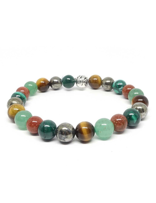 Bracelet bien-être en pierre Oeil de tigre, aventurine, Goldstone, malachite et pyrite