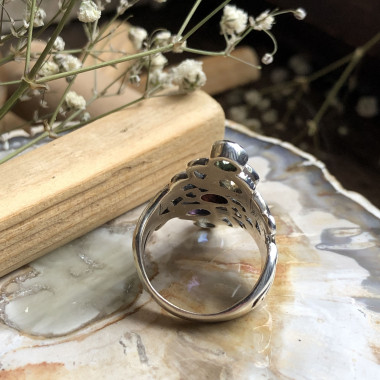 Bague argent 925 avec pierres taillées de grenat, citrine, améthyste, péridot et topaze