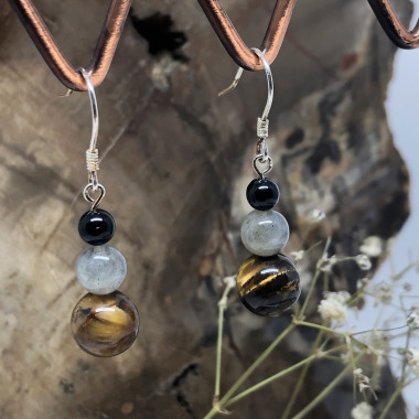 Oeil de tigre, Labradorite et tourmaline. Bouclier & protection