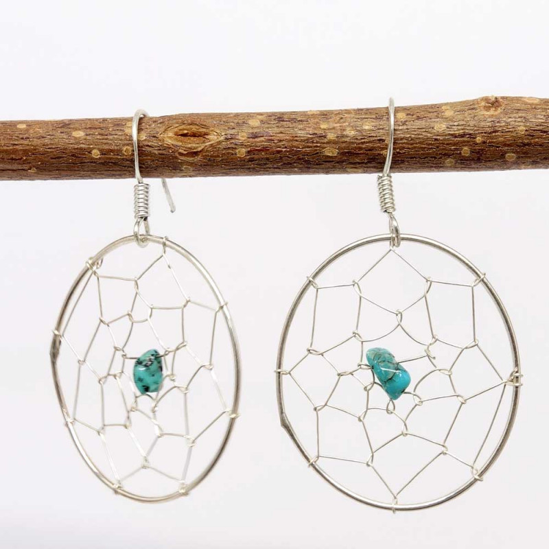 boucles d'oreilles attrape-rêve en Turquoise avec argent