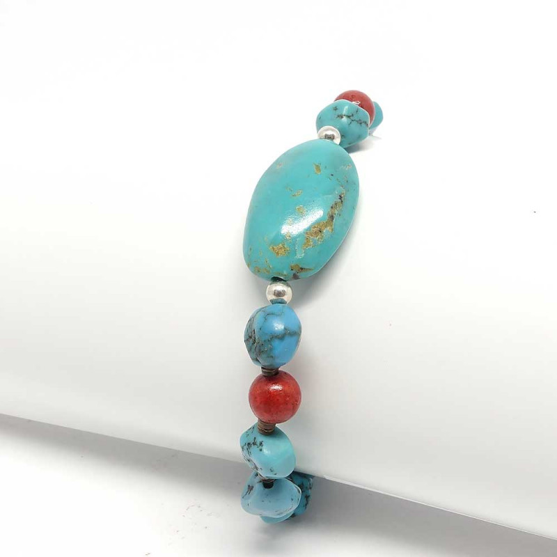 Bracelet création en véritable Corail Gorgone et turquoise