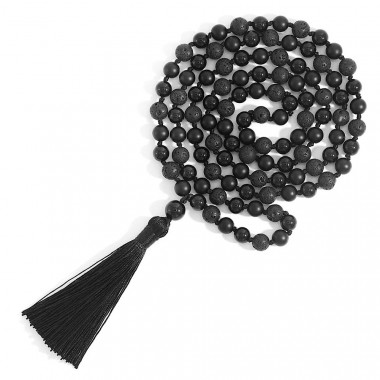 Le Mālā de 108 perles « Shāṛvanī » onyx et lave