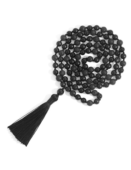 Le Mālā de 108 perles « Shāṛvanī » onyx et lave